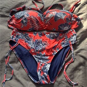 La Vie En Rose Red and Blue Floral Bikini